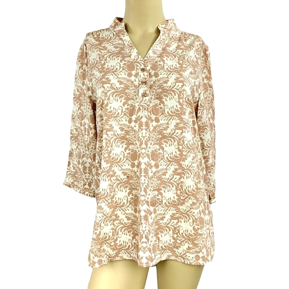 CAROLE LITTLE Linen Tunic Top ¾ sleeve Womens Small